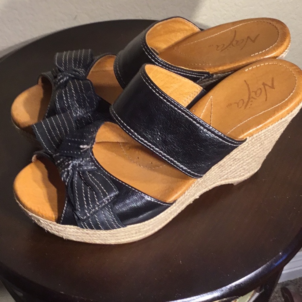 Anthropologie Naya Collette black leather wedge platform sandals EUC size 10W